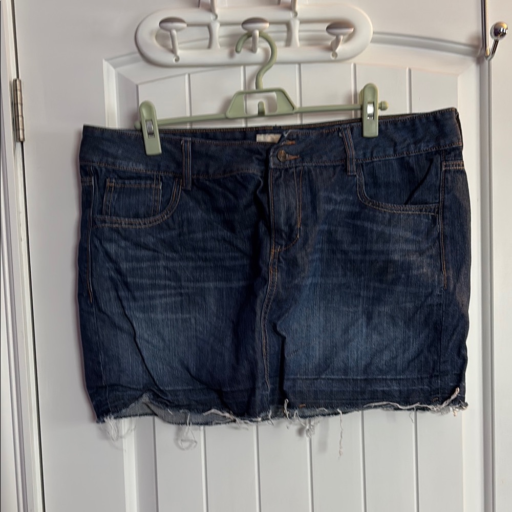 Denim Mini Skirt with Frayed Hem
